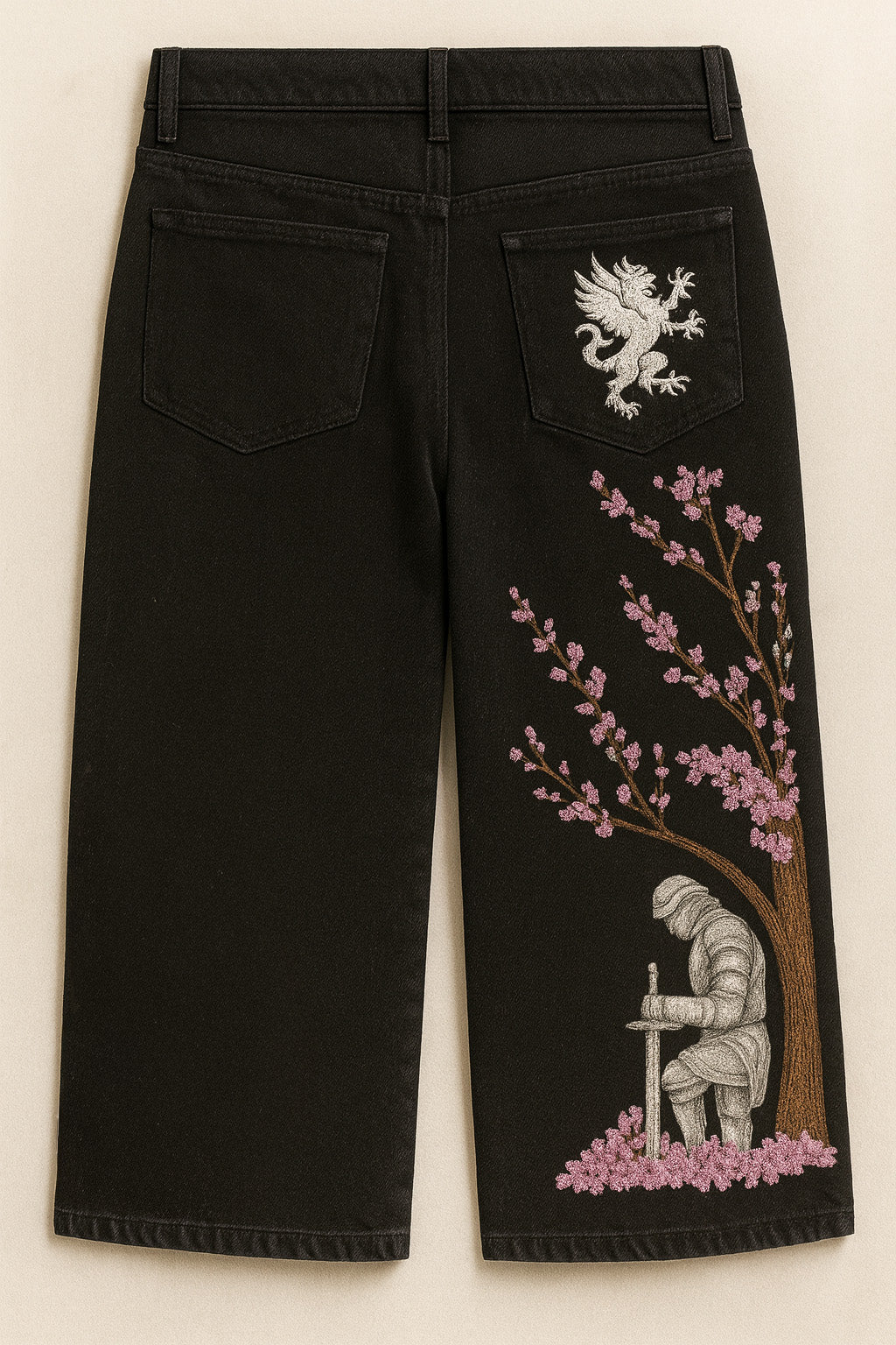 “fallen knight” cherry blossom baggy jeans