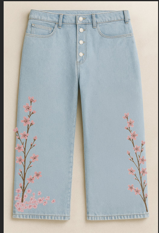 “Fallen knight” cherry blossom baggy jeans